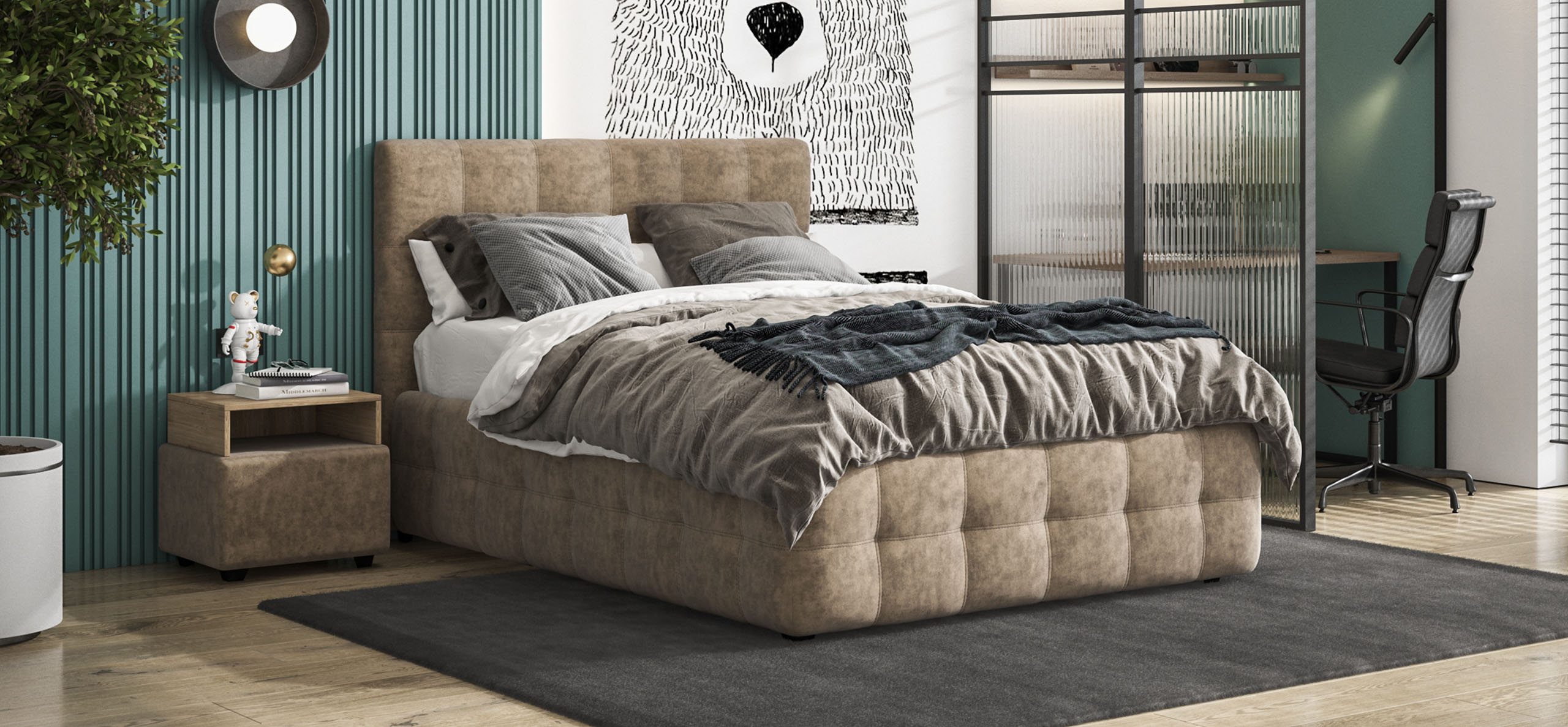 Кровать Босс 140*200 Про Велюр Royal тауп NEW