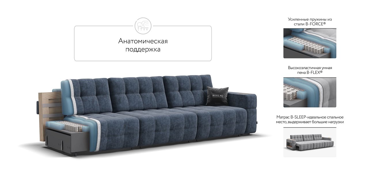 Диван BOSS.XO MAX Велюр Royal топаз NEW / WOOD Rock