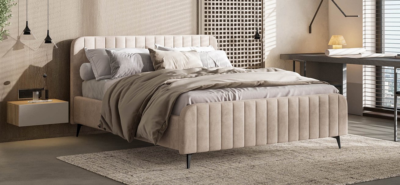 Кровать BOSS SKANDY new 160*200 велюр MONOLIT латте