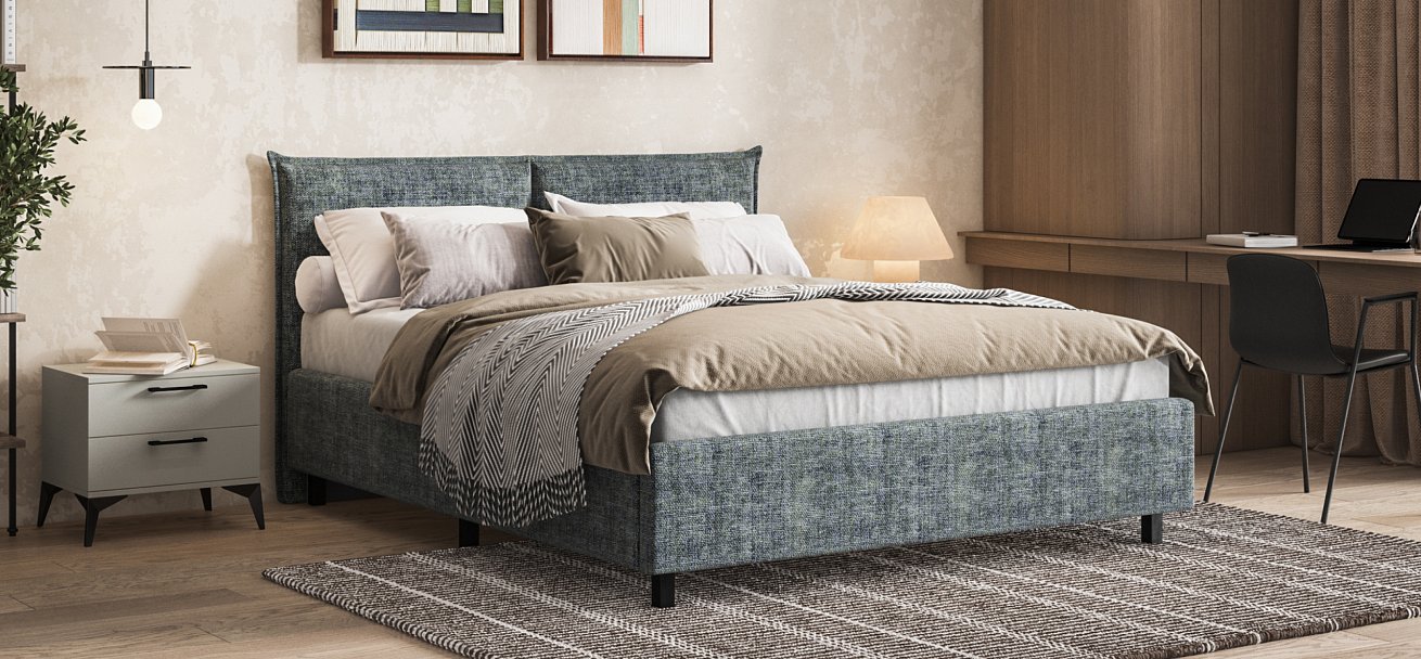 Кровать ЛЕО 160*200 Шенилл IQ серая