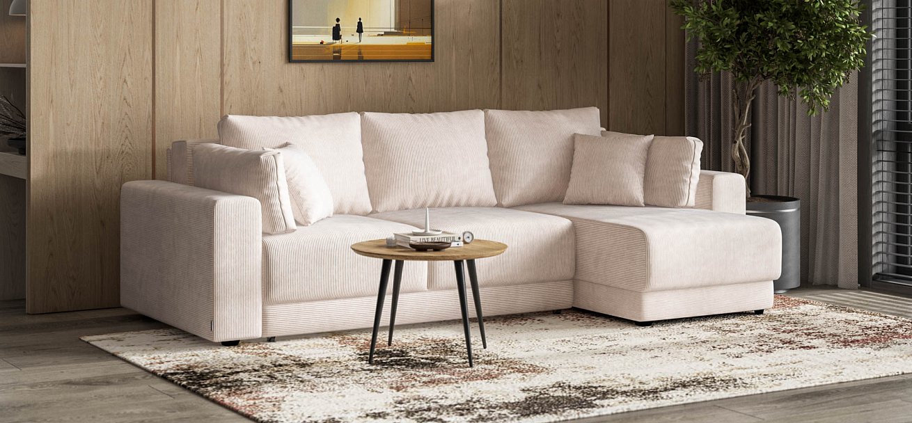 Угловой диван Босс Прайм ХЛ Вельвет CORD бежевый