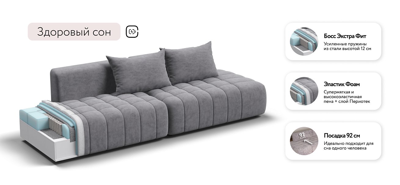 Диван Босс Твин прямой Велюр Роял агат