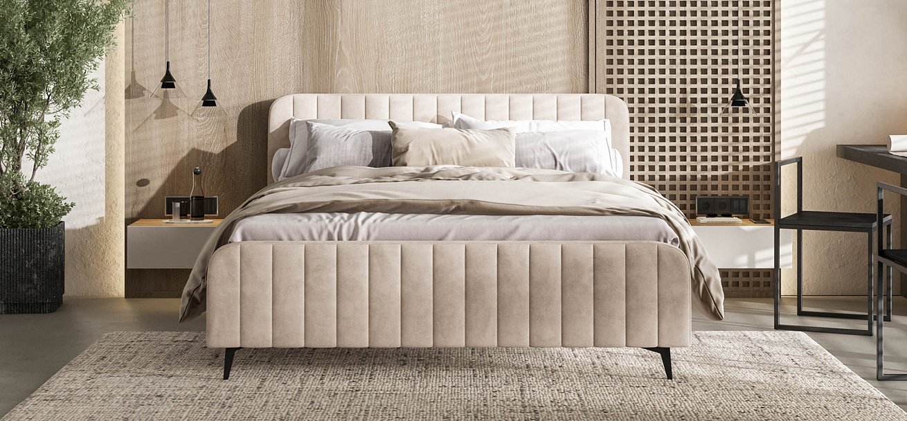 Кровать BOSS SKANDY new 160*200 велюр MONOLIT латте