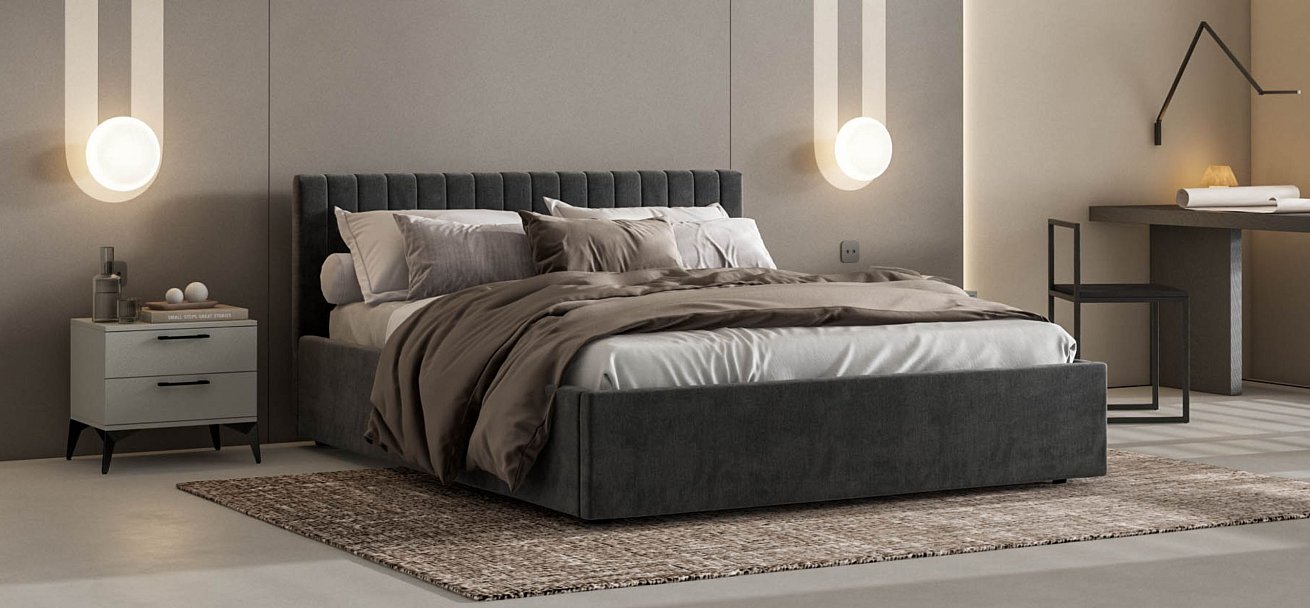 Кровать РОНДА 160*200 велюр MONOLIT серая