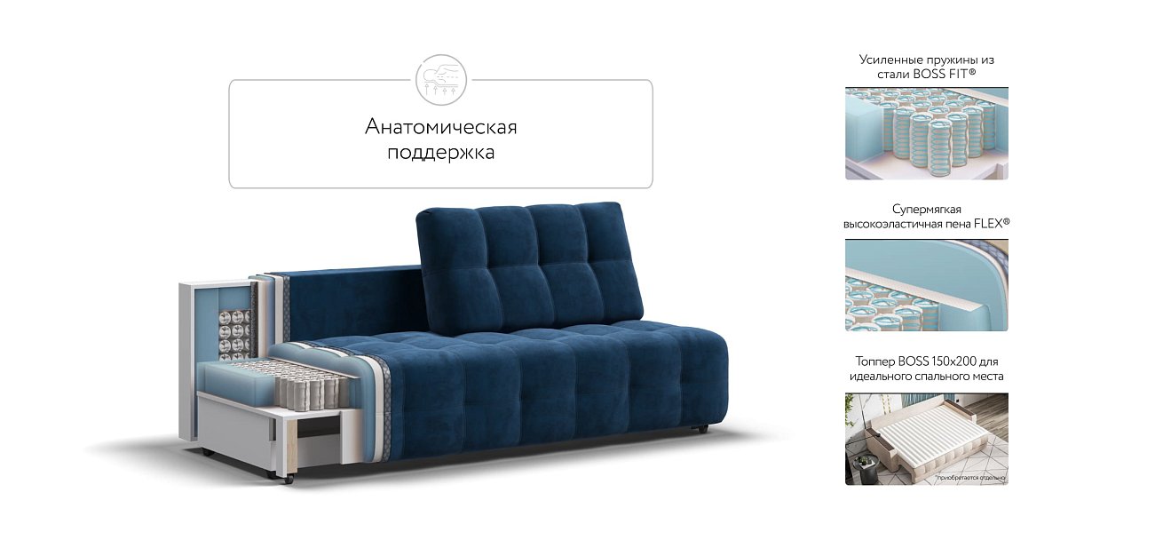 Диван BOSS 2.0 MINI велюр Monolit синий