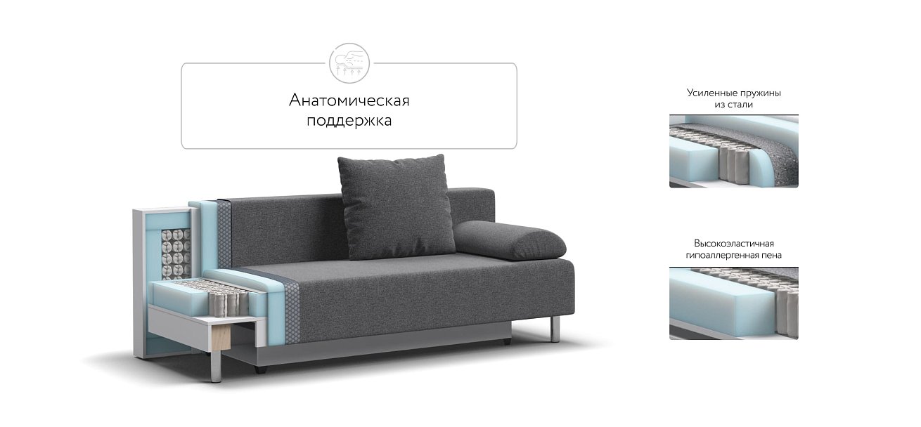 Диван Мадрид MINI 2.0 НПБ рогожка Malmo серый