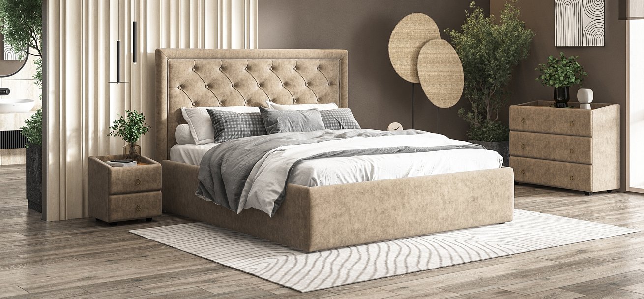 Тумба BOSS CLASSIC Велюр Royal тауп, Дуб Денвер Трюфель