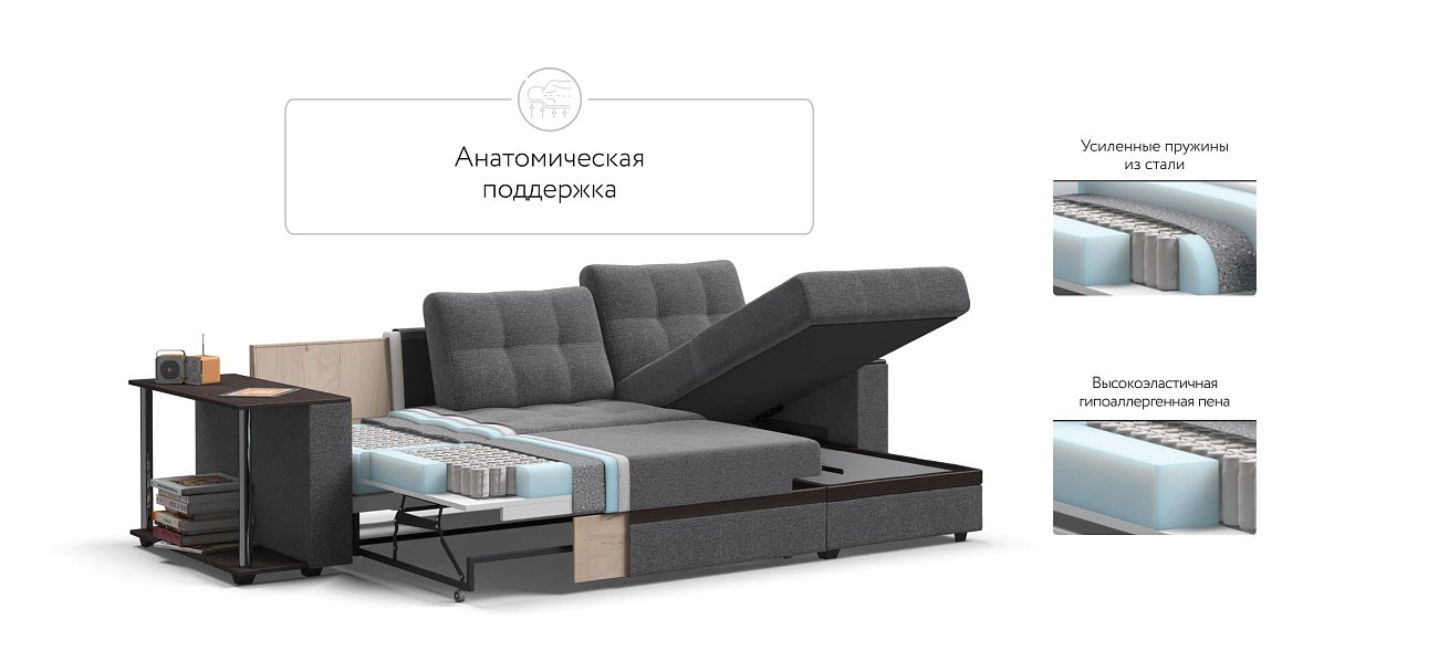 Угловой диван Атланта НПБ рогожка Malmo серый