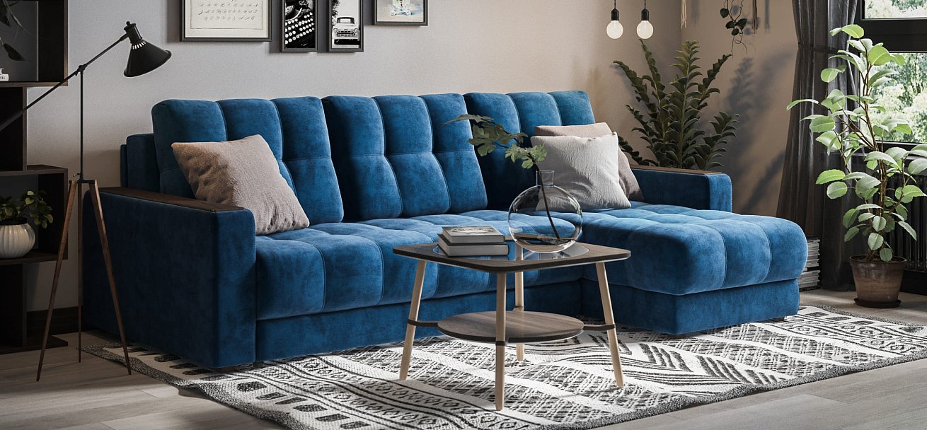 Угловой диван BOSS 3.0 Classic XL велюр Monolit синий