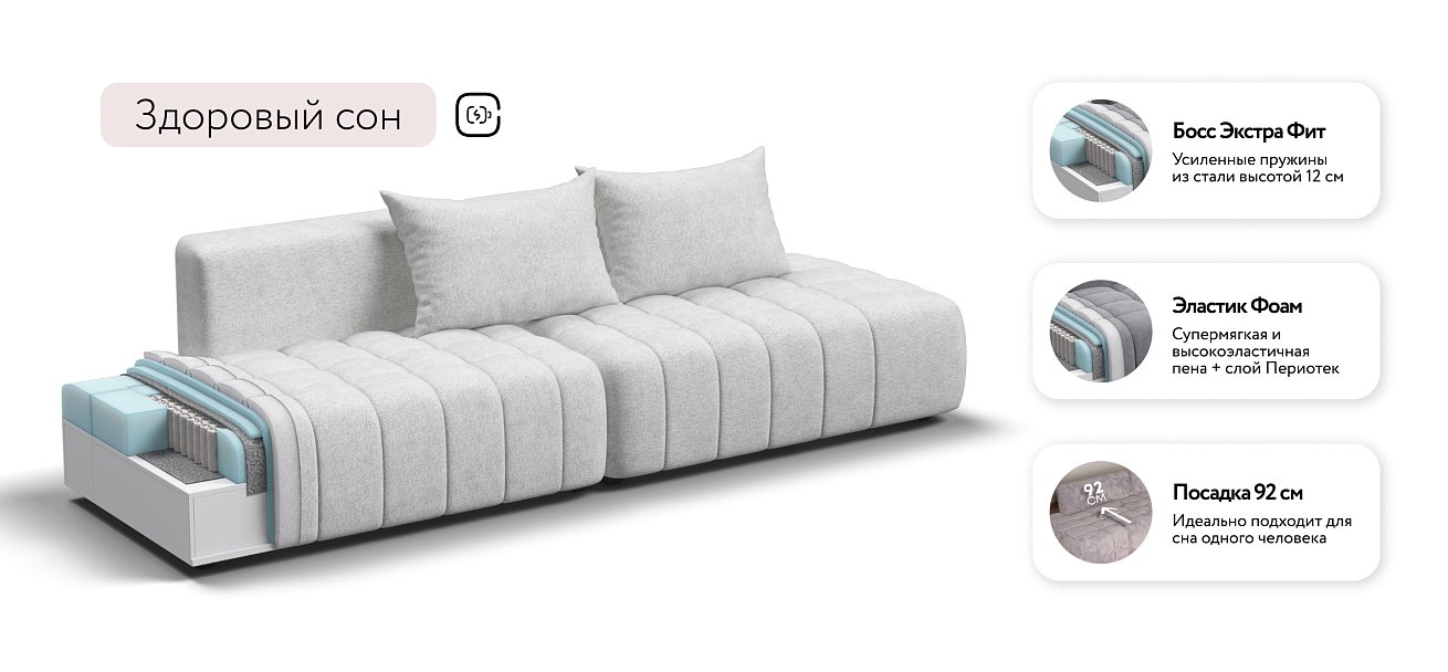 Диван прямой Босс Твин Шенилл CLOUD милк