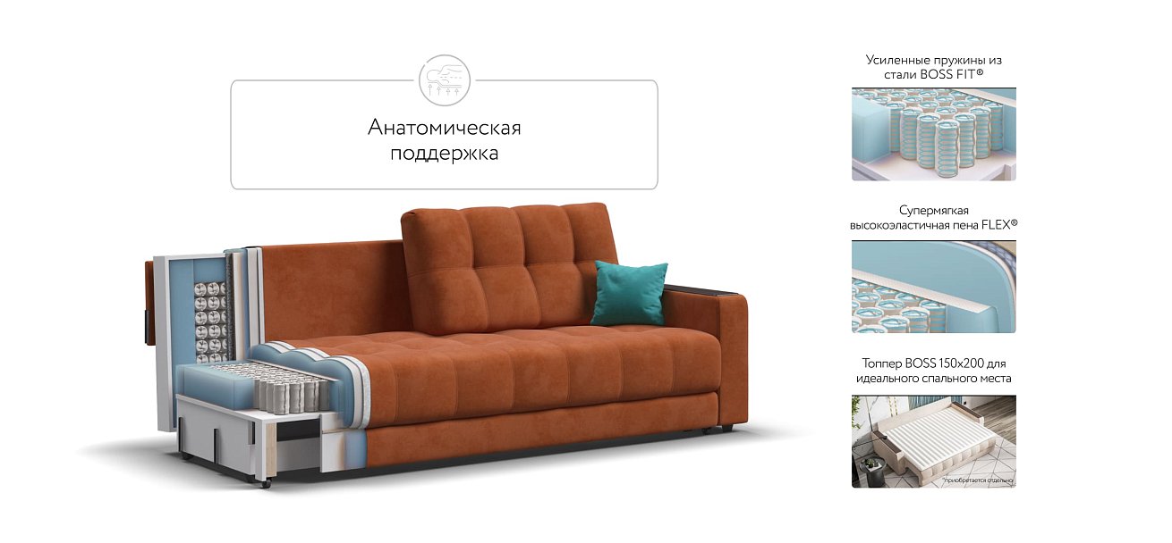 Диван BOSS 2.0 велюр Alkantara оранж