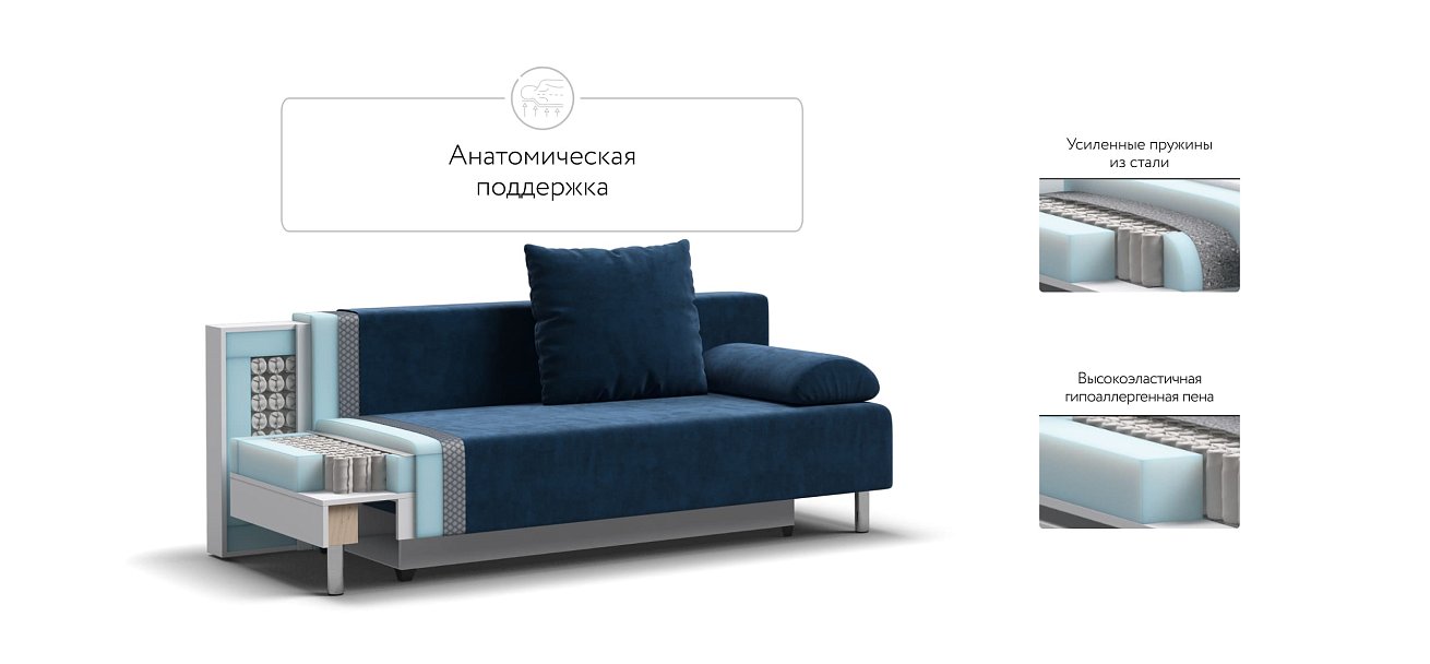 Диван Мадрид MINI 2.0 НПБ велюр Monolit синий
