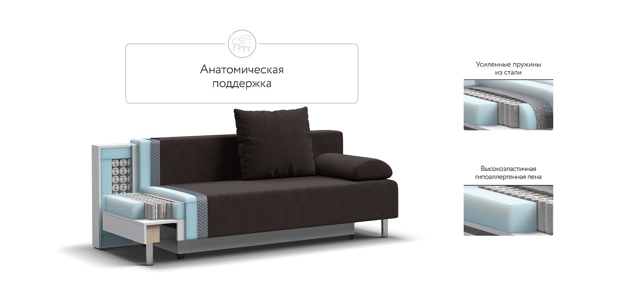 Диван Мадрид MINI 2.0 НПБ рогожка Malmo шоколад