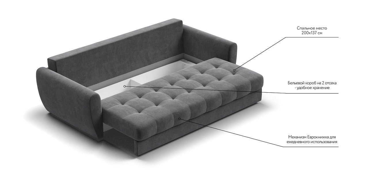 Диван Престон 2.0 велюр Monolit серый