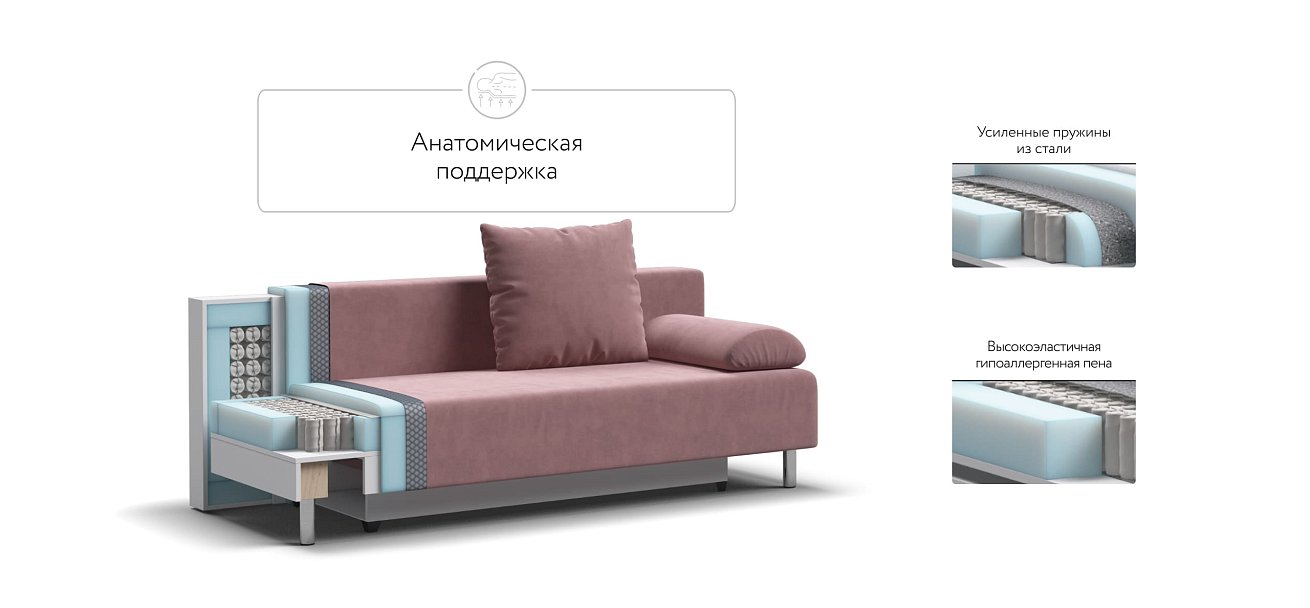 Диван Мадрид MINI 2.0 НПБ велюр Monolit роуз