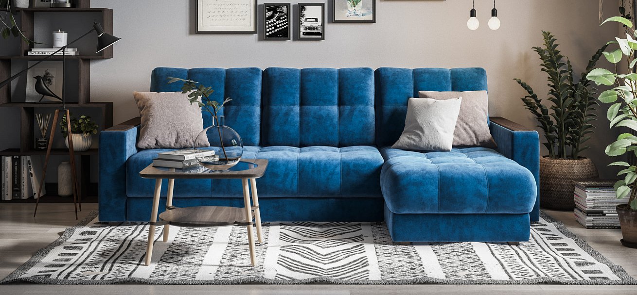 Угловой диван BOSS 3.0 Classic XL велюр Monolit синий