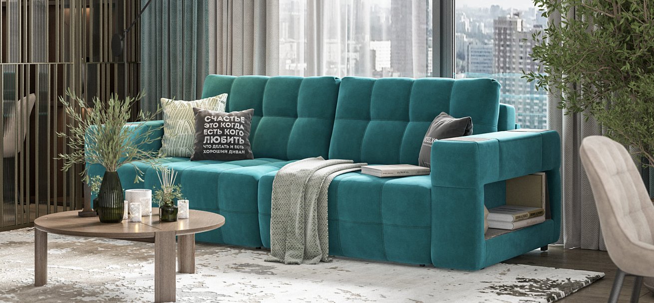 Диван BOSS.XO велюр Monolit зеленый / WOOD Snow