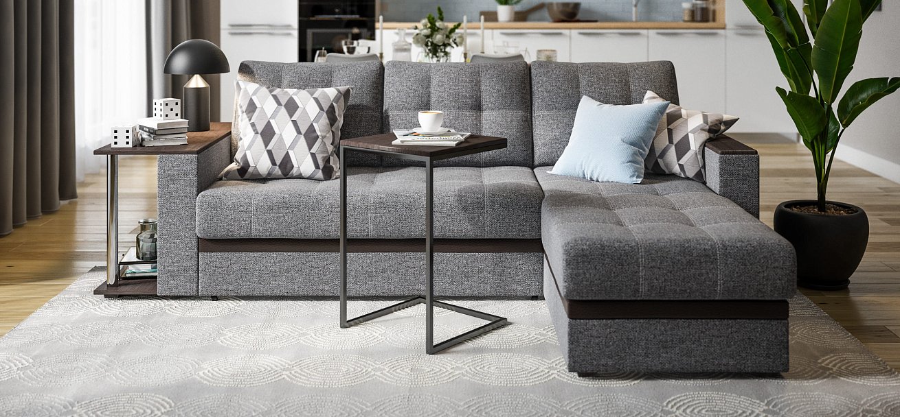 Угловой диван Атланта НПБ рогожка Malmo серый