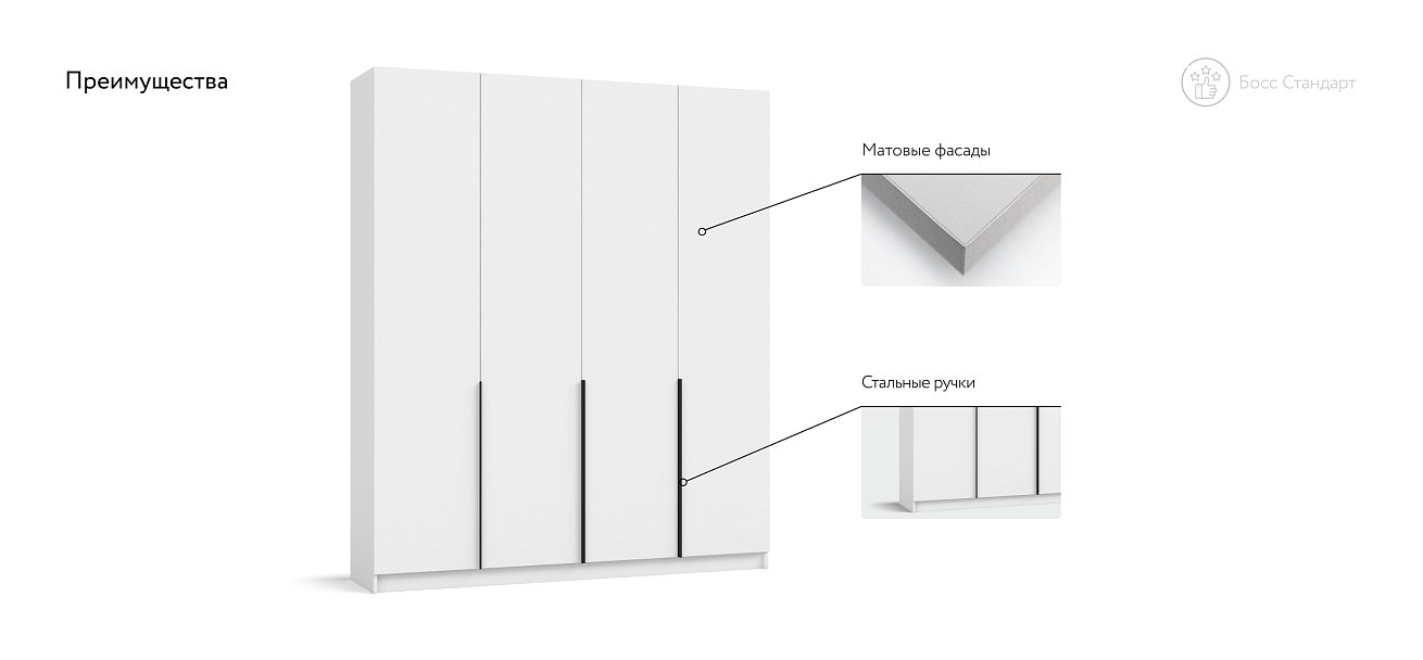 Босс Стандарт 180*220 шкаф распашной 4Д Белый