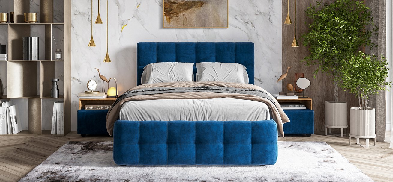 Кровать Босс 140*200 Про велюр Monolit синяя