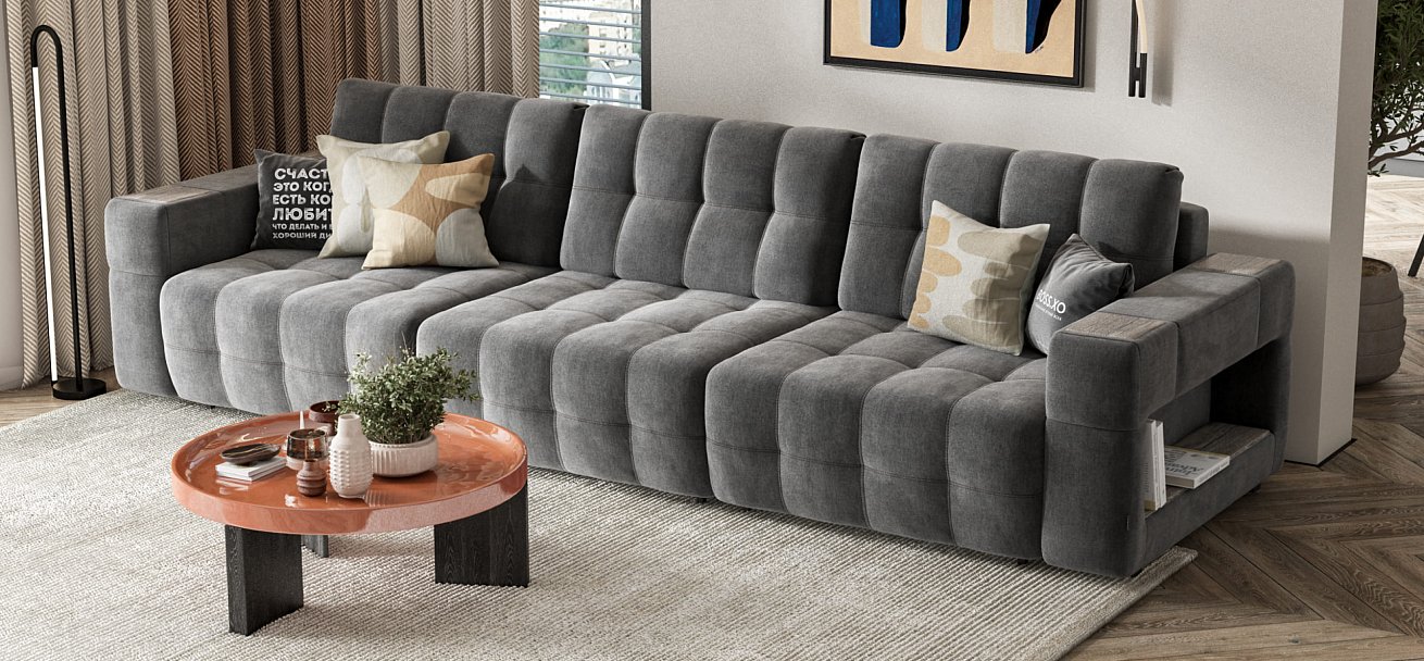 Диван BOSS.XO MAX велюр Monolit серый / WOOD Rock