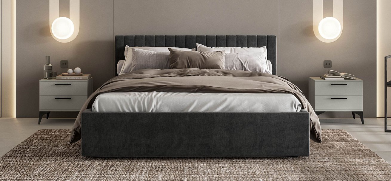 Кровать РОНДА 160*200 велюр MONOLIT серая