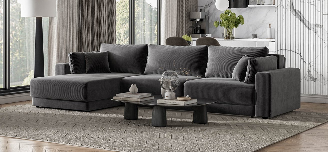 Угловой диван Босс Прайм Макс Вельвет CORD графит