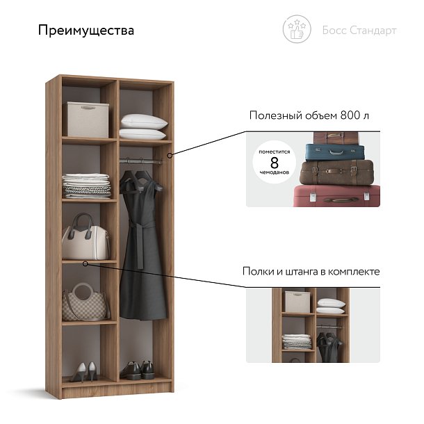 Босс Стандарт 80*220 шкаф распашной 2Д Орех Селект