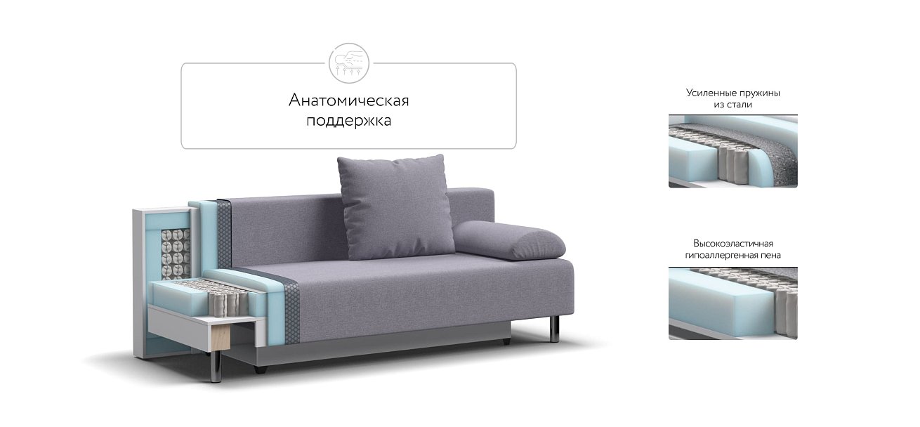 Диван Мадрид MINI 2.0 НПБ рогожка Malmo платина