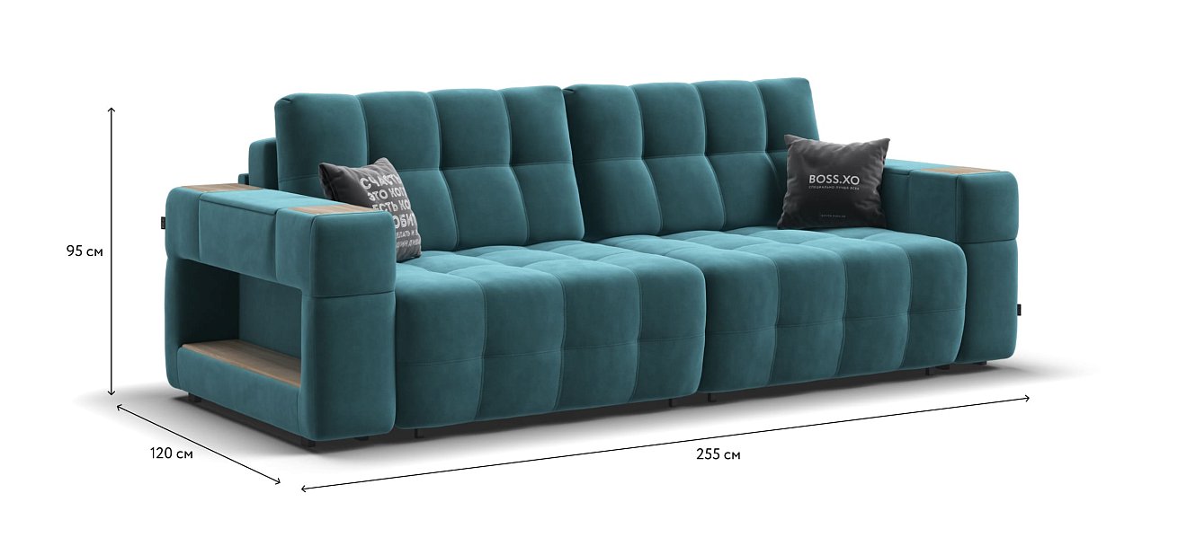 Диван BOSS.XO велюр Monolit зеленый / WOOD Snow