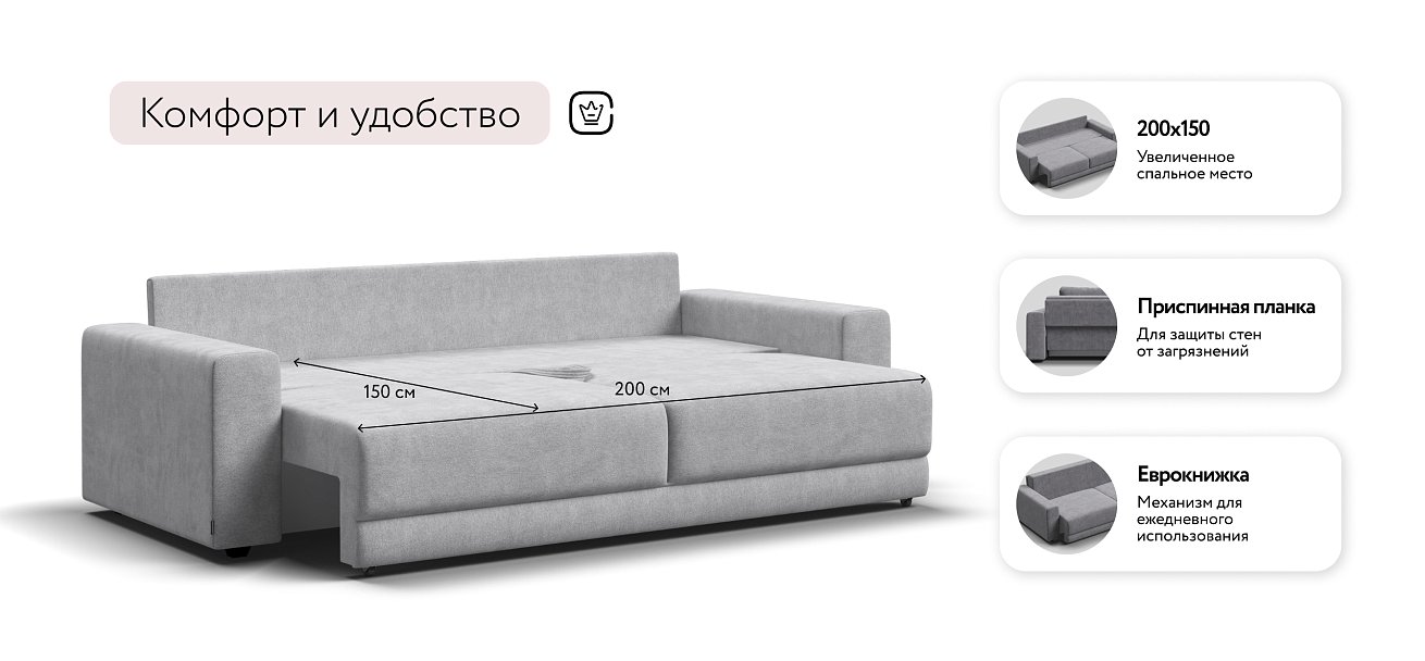 Диван Босс Прайм Шенилл CLOUD грей