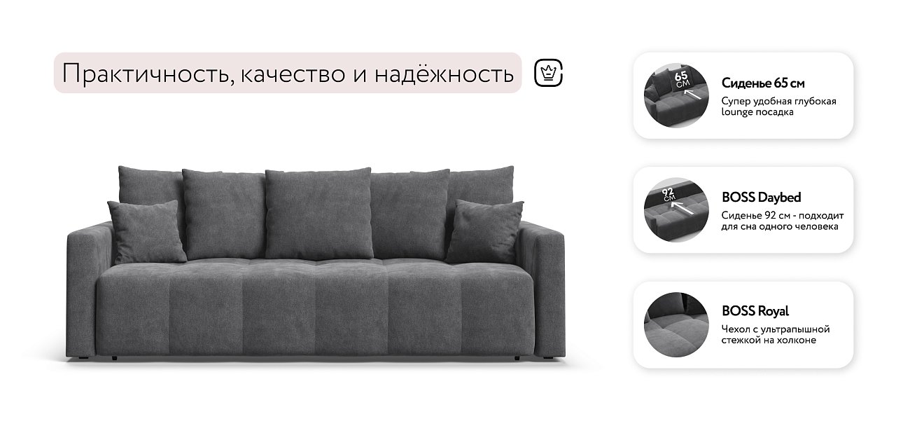 Диван BOSS TREND Шенилл CLOUD графит