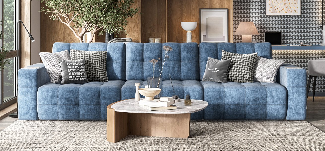 Диван BOSS.XO MAX Велюр Royal топаз NEW / WOOD Rock