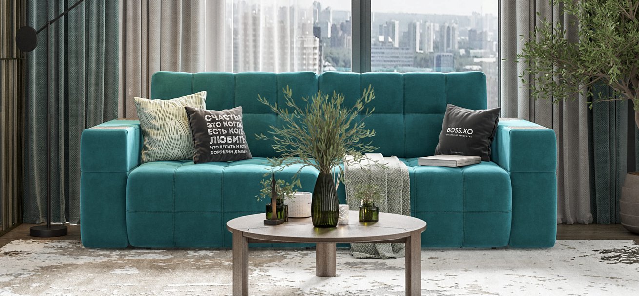 Диван BOSS.XO велюр Monolit зеленый / WOOD Snow