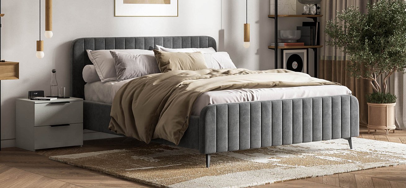 Кровать BOSS SKANDY new 160*200 велюр MONOLIT серая