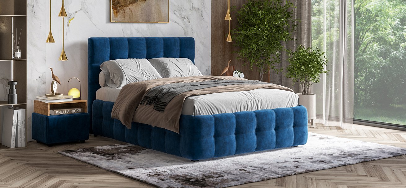 Кровать Босс 140*200 Про велюр Monolit синяя