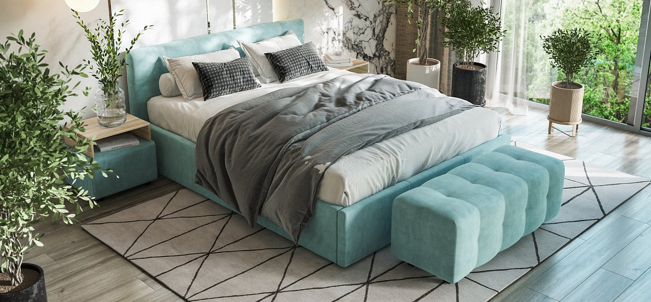 Кровать Белла 160*200 велюр Monolit аква